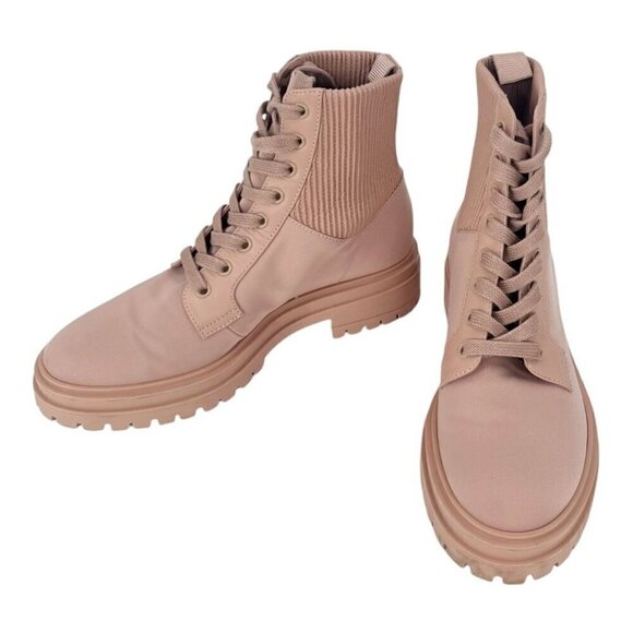 Gianvito Rossi Pink Canvas Lace Up Combat Boots - Picture 4 of 8